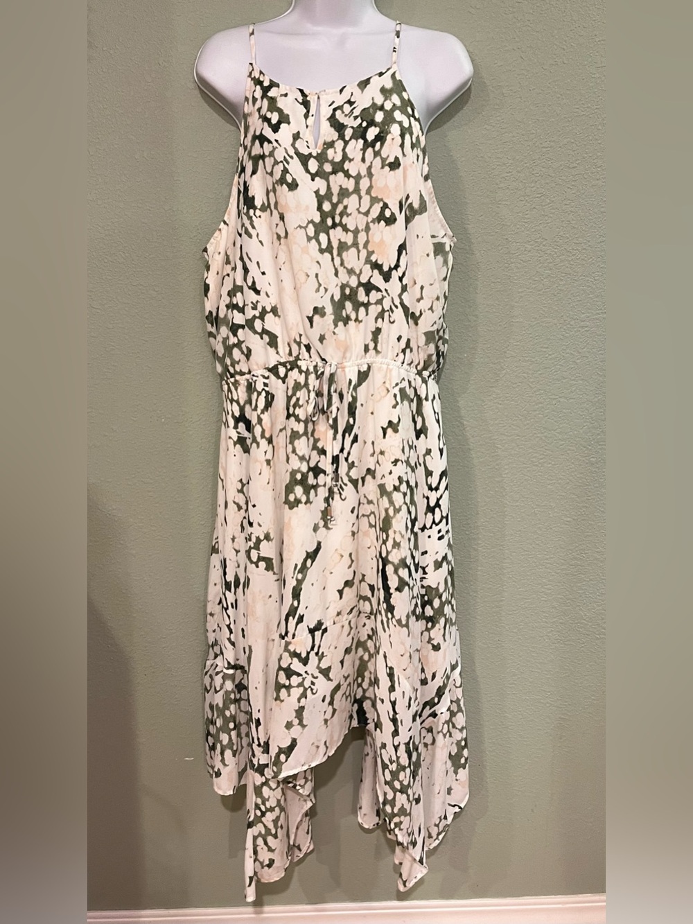 Mossimo Supply Co. Olive and Cream High-Low Slip Dress